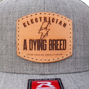 Electrician Leather Patch Wool Flat Bill &quot;A Dying Breed&quot;, Electrician Gift, Sparky, IBEW, Journeyman, Electrician Hat, Electrician Shirt