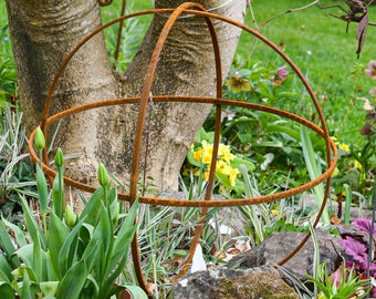 Garden Sphere Ornaments - Rusty Metal Garden Sphere Sculpture | Ring Hoop Sphere Garden Ornament | Modern Art