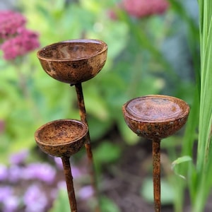 Small Rain Catchers | Rusty Rain Catcher Trio | Rusty Metal Garden Ornaments