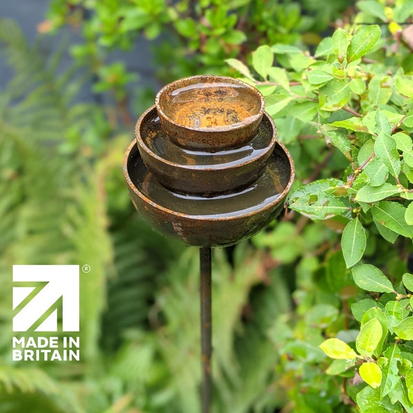 Rain Catcher Fountain | Plant Support | Rusty Garden Ornament | Garden Sculpture