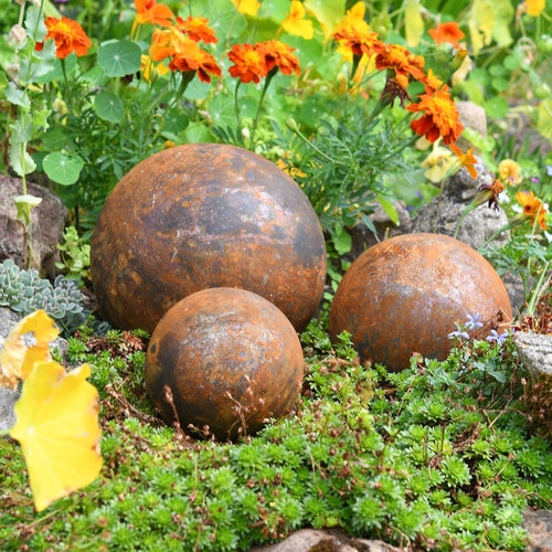 Metal Garden Decoration Rusty Garden Balls Patio Ornament Etsy UK