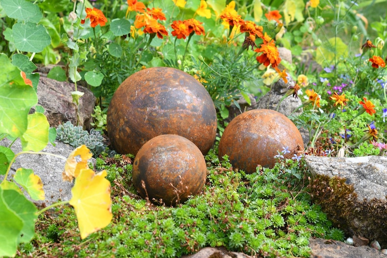 Garden Ball Ornament Garden Ball Decor Metal Garden Decoration Rusty Garden Balls Patio Ornament image 1