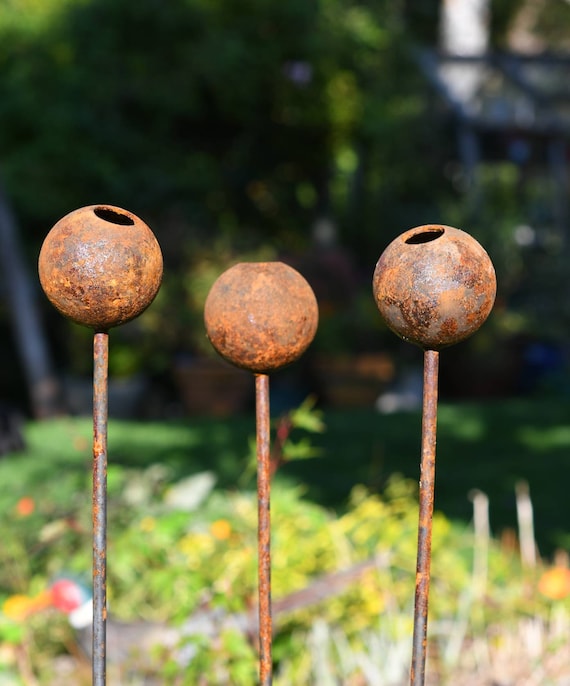 Décor de jardin rouillé | Piquet de boule d'art de jardin rustique |  Ornement de jardin en métal | Cadeaux de jardin