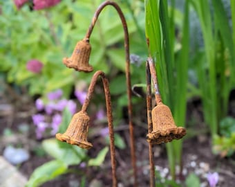 Metal Bluebells Garden Sculptures | Metal Flower Garden Ornament |  Rusty Metal Garden Flowers | Garden Art