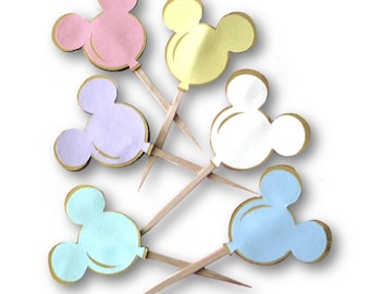 Topper per cupcake a forma di testa di topo ispirati a Disney, per feste di compleanno, baby shower, fidanzamento, addio al nubilato, parco a tema vintage