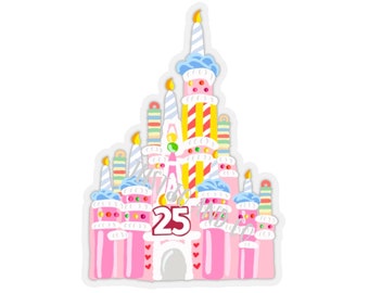 Disney 25th Anniversary Sticker | Disney Stickers | Disney Castle | Cinderellas Castle | Magic Kingdom | Mickey Balloons | Celebration Cake