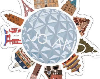 Op Disney geïnspireerde sticker Around the World Showcase Epcot | Disney-stickers | DCL WDW DCP | Cadeau | Laptopfles | Drinken rond de wereld