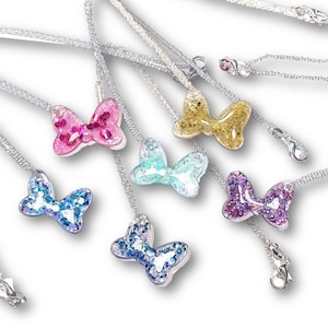 Mouse Ears Bow Necklace | Disney Ears | Glitter Mickey Minnie Ear | Handmade Dainty Necklace | Disney Princess Gift  | Travel  | Disney Trip