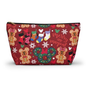 Disney Inspired Travel Toiletry Bag Christmas Red | School Pencil Zip Up Pouch | Gifts | Gingerbread | Minnie & Mickey Very Merry Xmas