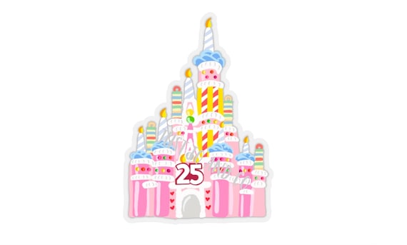 Disney 25th Anniversary Sticker | Disney Stickers | Disney Castle | Cinderellas Castle | Magic Kingdom | Mickey Balloons | Celebration Cake