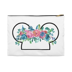 Mickey Floral Canvas Zip Bag | Disney Accessory Pouch | Disney Inspired Floral Bag | Mickey Makeup Bag
