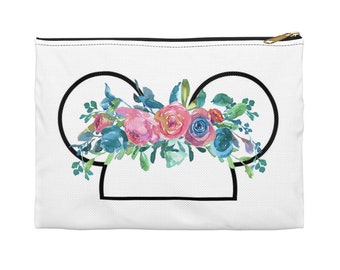 Mickey Floral Canvas Reißverschlusstasche | Disney Accessoire Tasche | Disney inspirierte Blumentasche | Mickey Schminktasche