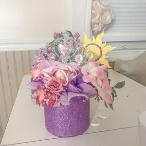 Disney Princess Floral Arrangement Disney Decor Glitter Cinderella Rapunzel Handmade Gift Centerpiece Party Decor Girl Decor image 8