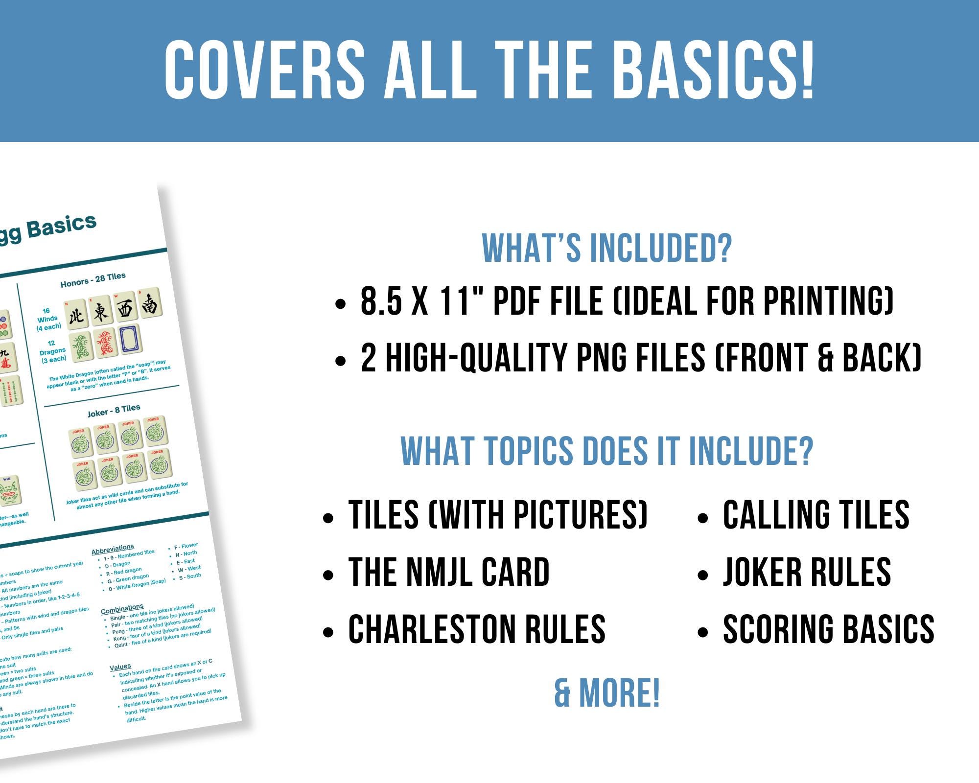 American Mah Jongg Rules Tips Reference Sheet NMJL Style Printable