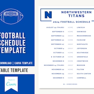 Editable Football Schedule Template | Football Schedule Template | Football Schedule | Football Team Schedule | Football Games Schedule | V2