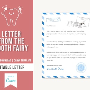 Carta da Fada do Dente | Modelo de fada do dente | Carta da Fada do Dente | Carta personalizada editável para impressão da Fada do Dente | Carta da Fada do Dente