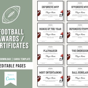 Editable Football Award Certificates | Football Team Awards | End of the Season Football Awards | Football Team Certificates