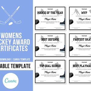 Editable Womens Hockey Award Certificates | Womens Hockey Team Awards | End of the Season Hockey Awards | Hockey Certificates | Hockey Award