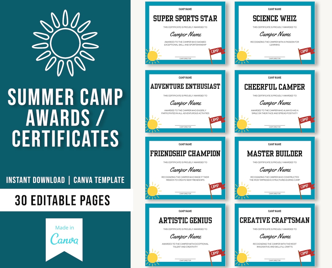 Editable Summer Camp Award Certificates Camp Awards Day Camp Awards Editable Summer Camp Award Certificates Camp Awards Day Camp Awards