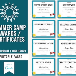 Editable Summer Camp Award Certificates | Camp Awards | Day Camp Awards | Summer Camp Awards | Day Camp Certificates