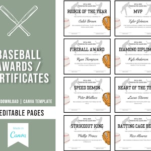 Editable Baseball Award Certificates | Baseball Team Awards | End of the Season Baseball Awards | Baseball Team Certificates | T-Ball Award