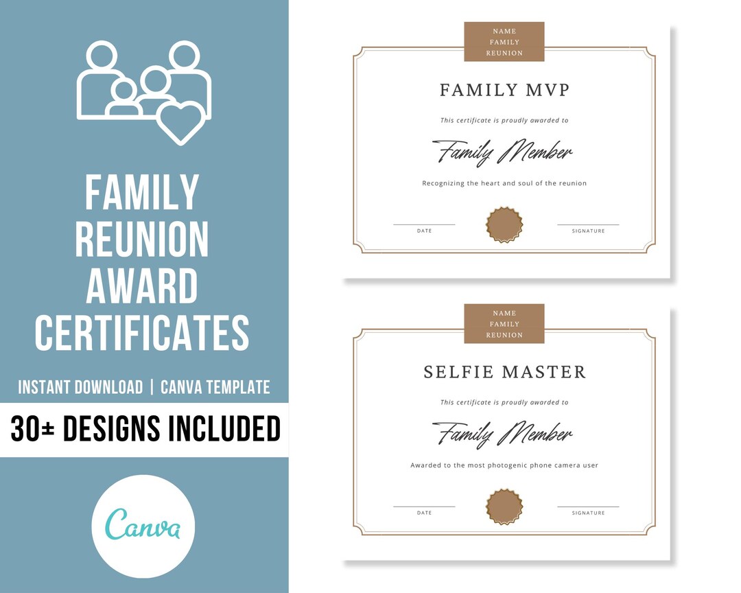 Editable Family Reunion Award Certificates | Family Reunion Awards ...