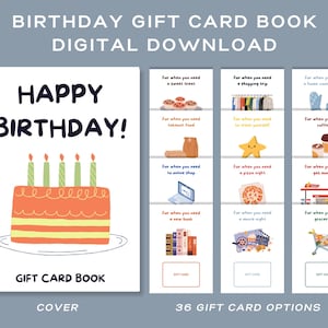 Libro di biglietti regalo di compleanno stampabili / Libro di biglietti regalo di compleanno / Regalo di compleanno / Regalo per l'università / Pacchetto di assistenza digitale / Libro di biglietti regalo digitale