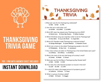 Thanksgiving Trivia Game | Thanksgiving Party Game | Fall Trivia Game | Friendsgiving Family Trivia Game | Thanksgiving Game Kids and Adults
