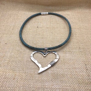 Heart Cork Pendant Necklace Handmade Vegan  Magnetic Zamak Clasp Portuguese Cork PETA Approved Custom Available Many Colours Gift Present