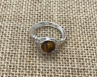 Sterling Silver Custom Ring - Tigers Eye Ring -  Wire Wrapped Ring - Handmade Birthstone Ring - Tiger Eye Wire Wrapped Ring