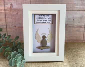 Pebble Art - Angel Art - Pebble Picture - Encadré Pebble Art - Pebble Art Picture - Friend Picture - Angel Pebble Picture