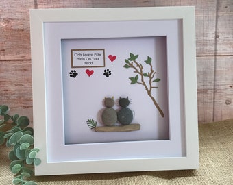 Pebble Art - Pebble Art Picture - Cat Picture - Cat Gift - Cat Pebble Picture