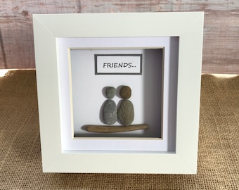 Pebble Art - Pebble Art Picture - Friends Picture - Pebble Art Friends - Best Friends Gift - Stone Art Friend - Best Friends Print