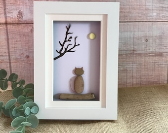 Pebble Art Picture - Cat Pebble Art Picture - Cat Pebble Picture - Cat Picture - Custom Made Pebble Art - Cat Present - Cat Gift