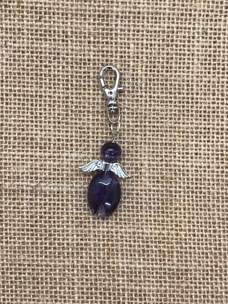Gemstone angel Keepsake Angel Present Gift Crystal Angel Key Ring Amethyst Angel Pendant Handmade Purple Angel