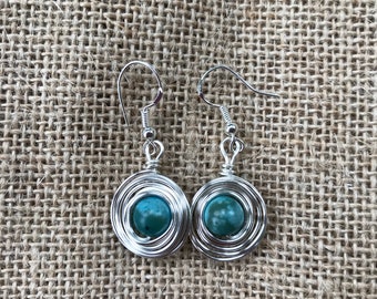 Wire Wrapped Earrings - Turquoise Earrings -Handmade Earrings - Sterling Silver Earwires - Custom Earrings-