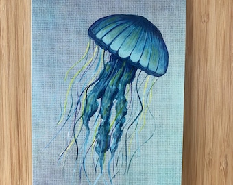 Tarjeta de felicitación de medusas - Obra de arte original con temática marina - Impresión de medusas - Tarjeta en blanco