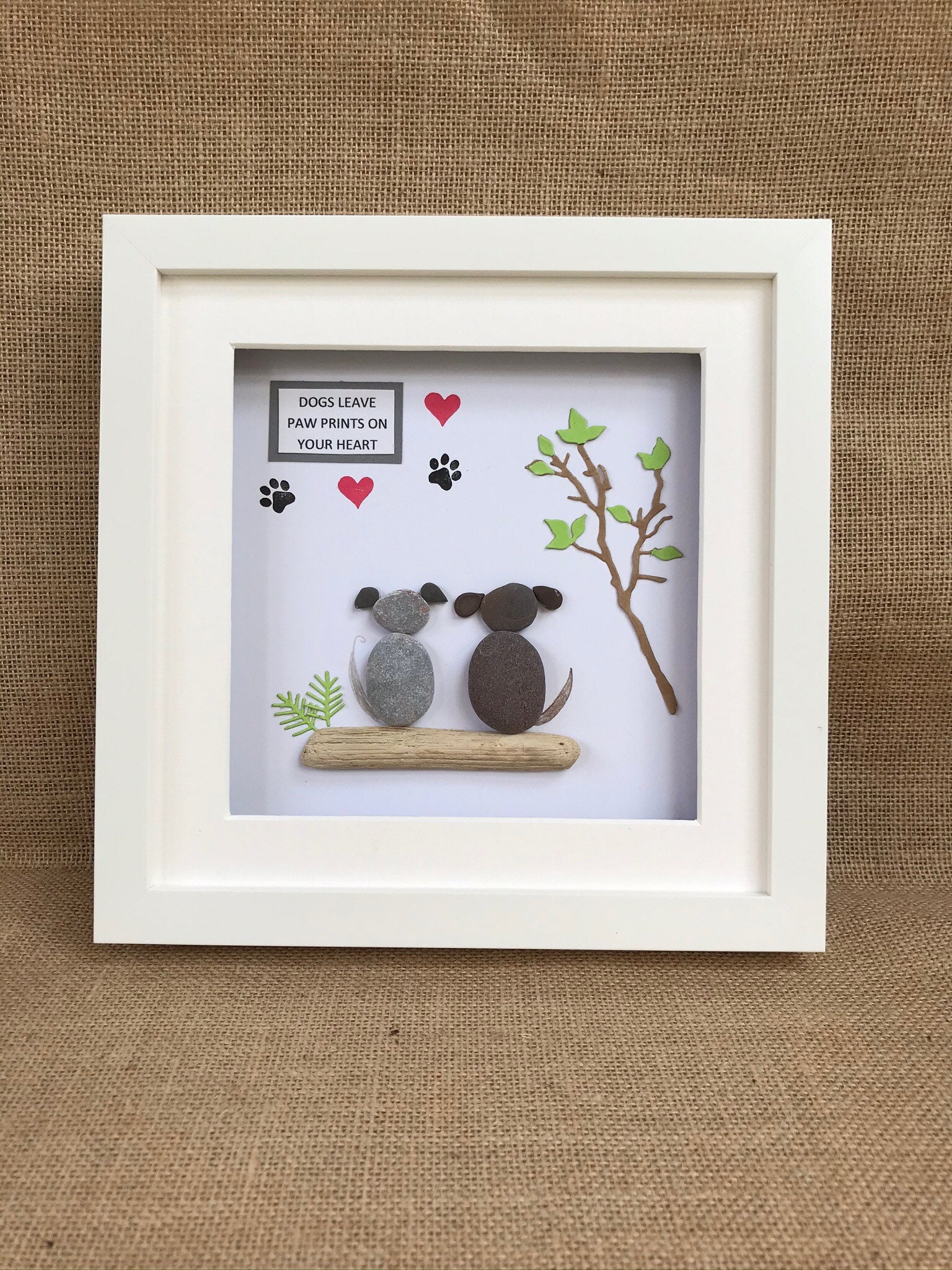 Pebble Art, Dog Pebble Picture, Framed Art, Dogs Paw, Beach Pebble Art