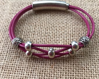 Womens Leather Bracelet - Magnetic Bracelet - Spanish Leather Bracelet - Custom Made Bracelet - Custom Made Gift