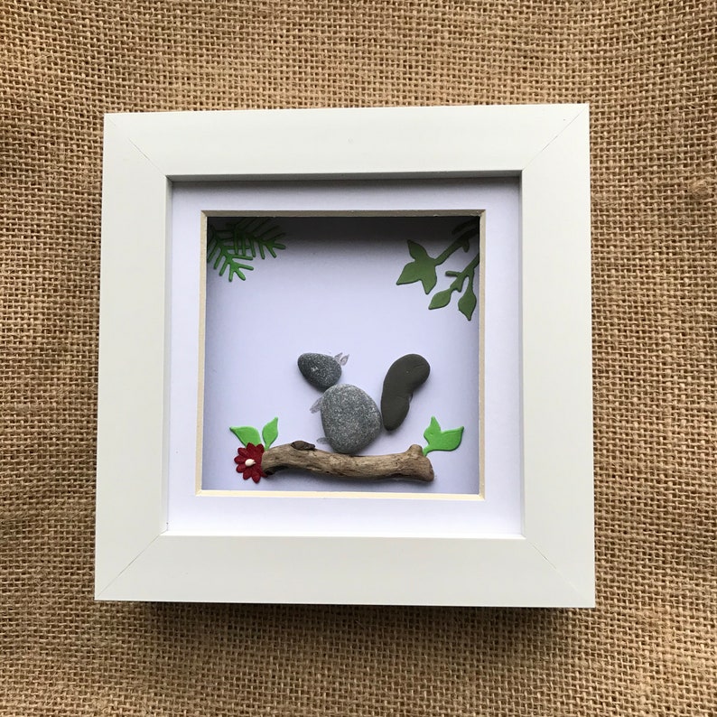 Pebble Art Pebble Art Picture Squirrel Picture Beach Art Squirrel Custom Gift image 1