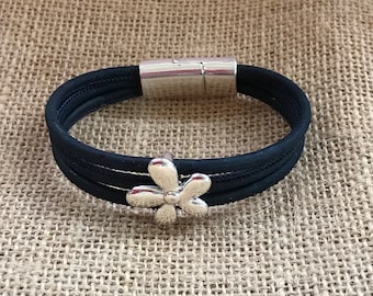 Cork Bracelet - Handmade Womens Bracelet - Vegan Bracelet - Magnetic Bracelet - Flower Bracelet - Custom Available Many Colours Gift Present