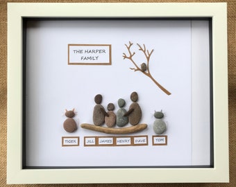 Pebble Art Picture - Pebble Picture - Beach Art - Custom Family Picture - Family Picture