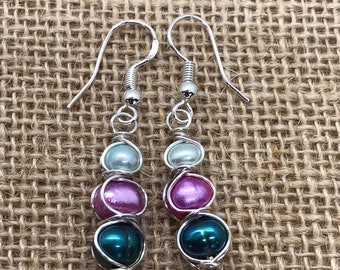 Freshwater Pearl Wire Wrapped Earrings Handmade Beautiful Unique Sterling Silver Custom Available Gift Present