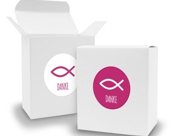 SET guest gift fish thank you 24x gift box cuboid sticker baptism pink communion confirmation birth church consecration gift packaging