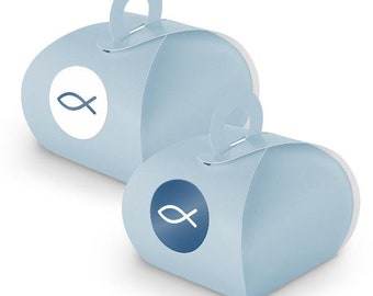 SET Fish 24x Gift Box Guest Gift Gift Packaging Light Blue Baptism Communion Confirmation Birth