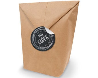 SET Good Luck 10x gift bags XL kraft paper + stickers silver black gift packaging gift
