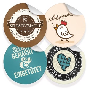 24x Sticker Selbstgemacht Mix  4cm runde Aufkleber Backen Kochen Hand Handmade Hausgemacht Marmelade Kuchen Kekse Gebäck