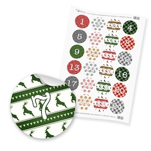 Adventskalenderzahlen Zahlensticker 1-24 Weihnachten braun schwarz grün rot weiß