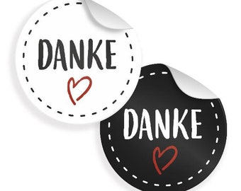 24 Sticker Danke Black & White 4cm Geschenk Aufkleber rund schwarz weiss