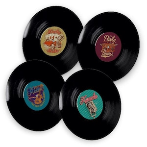 itenga 40x Bierdeckel rund Schallplatten Retro Untersetz...